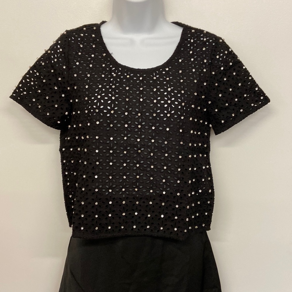 NEW BLOW OUT—Just Me short sleeve embellished top.